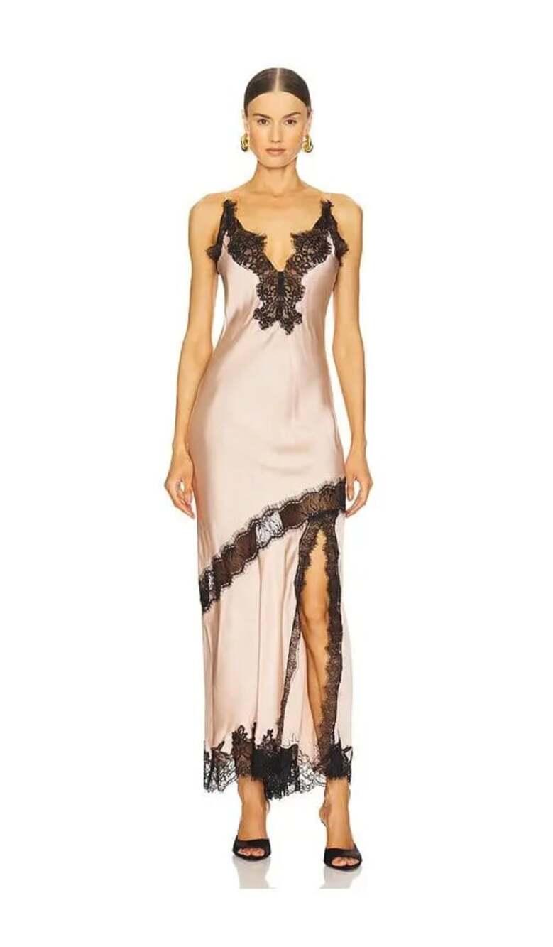 Herskind Nelly Powder Pink Fairy Whimsical $398 NWT Satin Lace Maxi 4